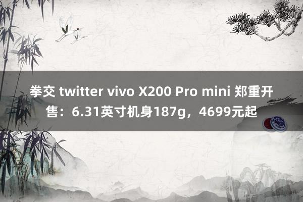 拳交 twitter vivo X200 Pro mini 郑重开售：6.31英寸机身187g，4699元起