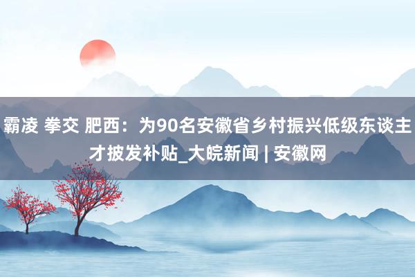 霸凌 拳交 肥西：为90名安徽省乡村振兴低级东谈主才披发补贴_大皖新闻 | 安徽网