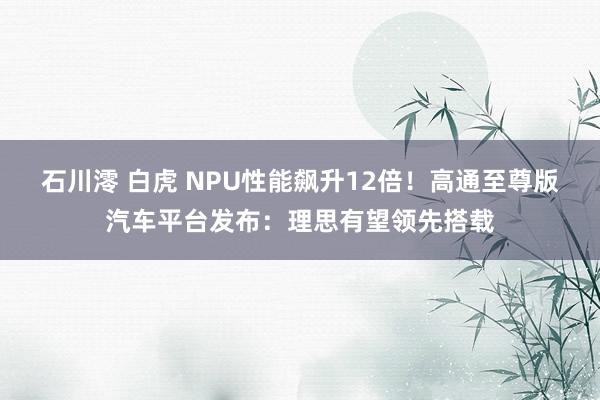 石川澪 白虎 NPU性能飙升12倍！高通至尊版汽车平台发布：理思有望领先搭载