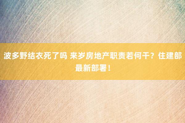 波多野结衣死了吗 来岁房地产职责若何干？住建部最新部署！